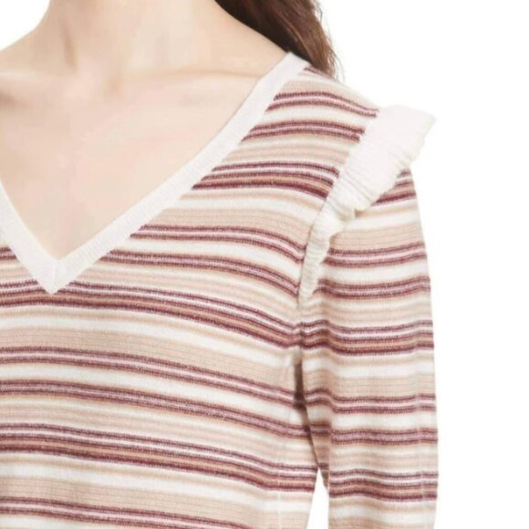 Joie V-Neck Sweater - Cream and Brown Stripes - Picture 8 of 9